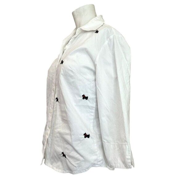 Ladies Small Black Scottish Terrier Embroidered Blouse Button Front 3/4 Sleeve - Picture 2 of 4